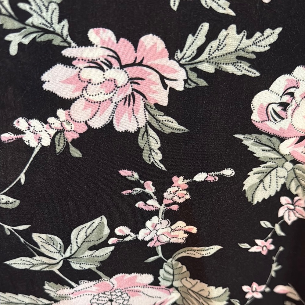 Lulus Chic Black Midi Slip Dress with Pink Floral Print with side slit Small - Picture 8 of 16